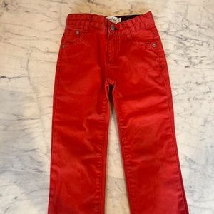 MiniBoden Cotton Red Pants with Expandable Waistline and Navy Camo Cuffs